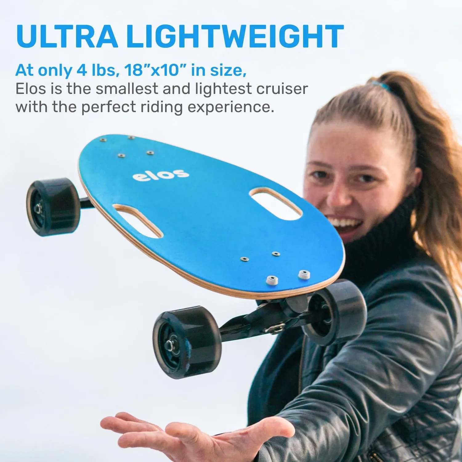 Elos Mini Longboard Cruiser Skateboards - Lightweight, Portable & Durable Wooden Commuter Cruiser Board. for Beginners & Experienced Riders - Easy to Carry w Handle