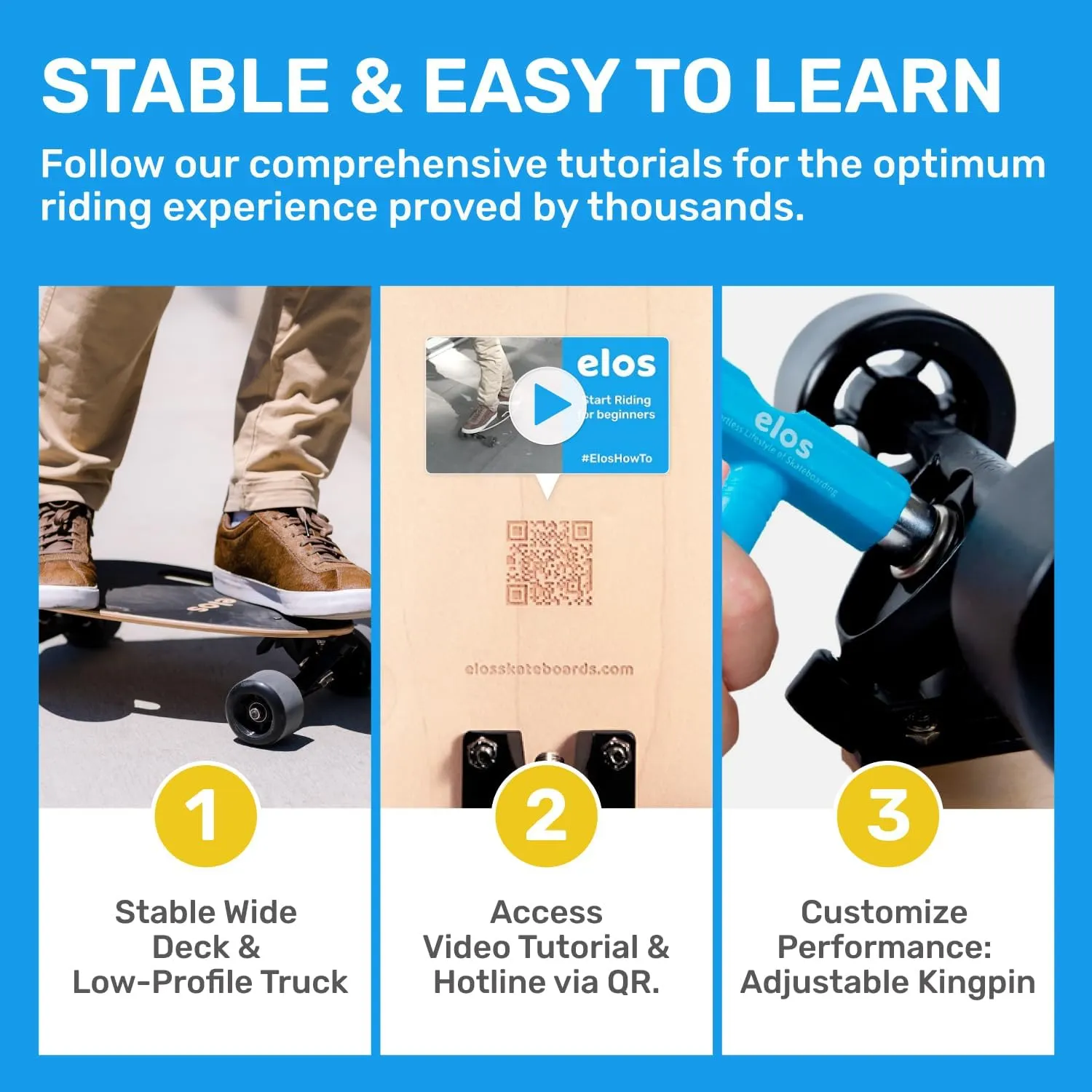 Elos Mini Longboard Cruiser Skateboards - Lightweight, Portable & Durable Wooden Commuter Cruiser Board. for Beginners & Experienced Riders - Easy to Carry w Handle