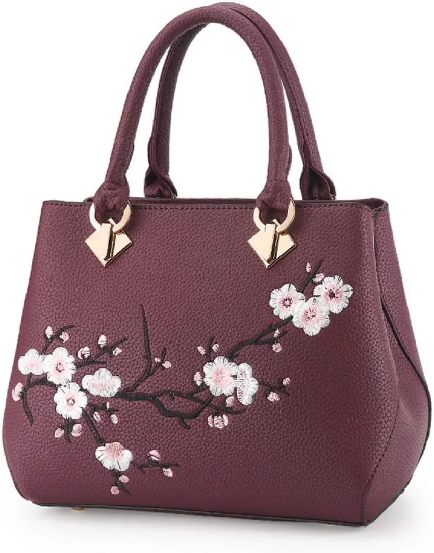 Embroidery Women Top Handle Satchel Handbags Shoulder Bag Tote Purse Messenger Bags Crossbody Bag Pink