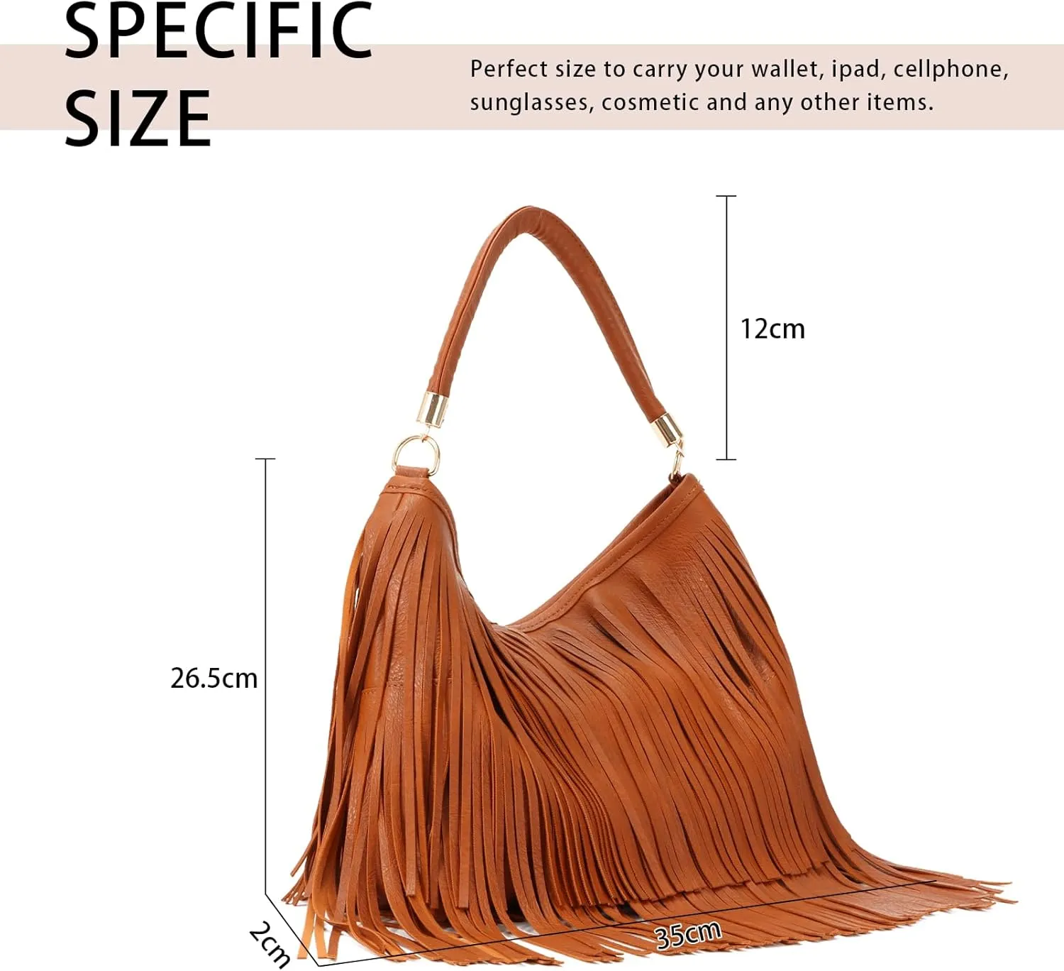 Emprier Fringe Shoulder Bag for Women Soft PU Leather Hobo Satchel Handbag Vintage Tassel Tote Bag