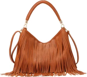 Emprier Fringe Shoulder Bag for Women Soft PU Leather Hobo Satchel Handbag Vintage Tassel Tote Bag