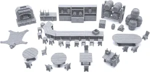 EnderToys Tavern Bar Furniture Set by EC3D, 3D Printed Tabletop RPG Scenery and Wargame Terrain 28mm Miniatures