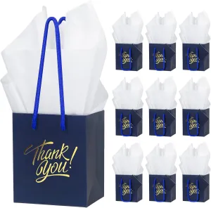 EQOREIIN 50 Pcs Navy Small Gift Bags with Handles 4 x 2.75 x 4.5 Inches Mini Thank You Gift Bags Party Favor Bags Kraft Paper Bags Bulk for Mother's Day Baby Shower Birthday(Navy)
