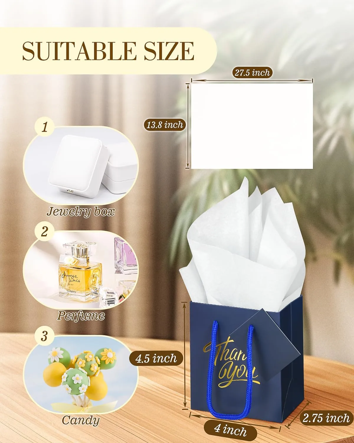 EQOREIIN 50 Pcs Navy Small Gift Bags with Handles 4 x 2.75 x 4.5 Inches Mini Thank You Gift Bags Party Favor Bags Kraft Paper Bags Bulk for Mother's Day Baby Shower Birthday(Navy)