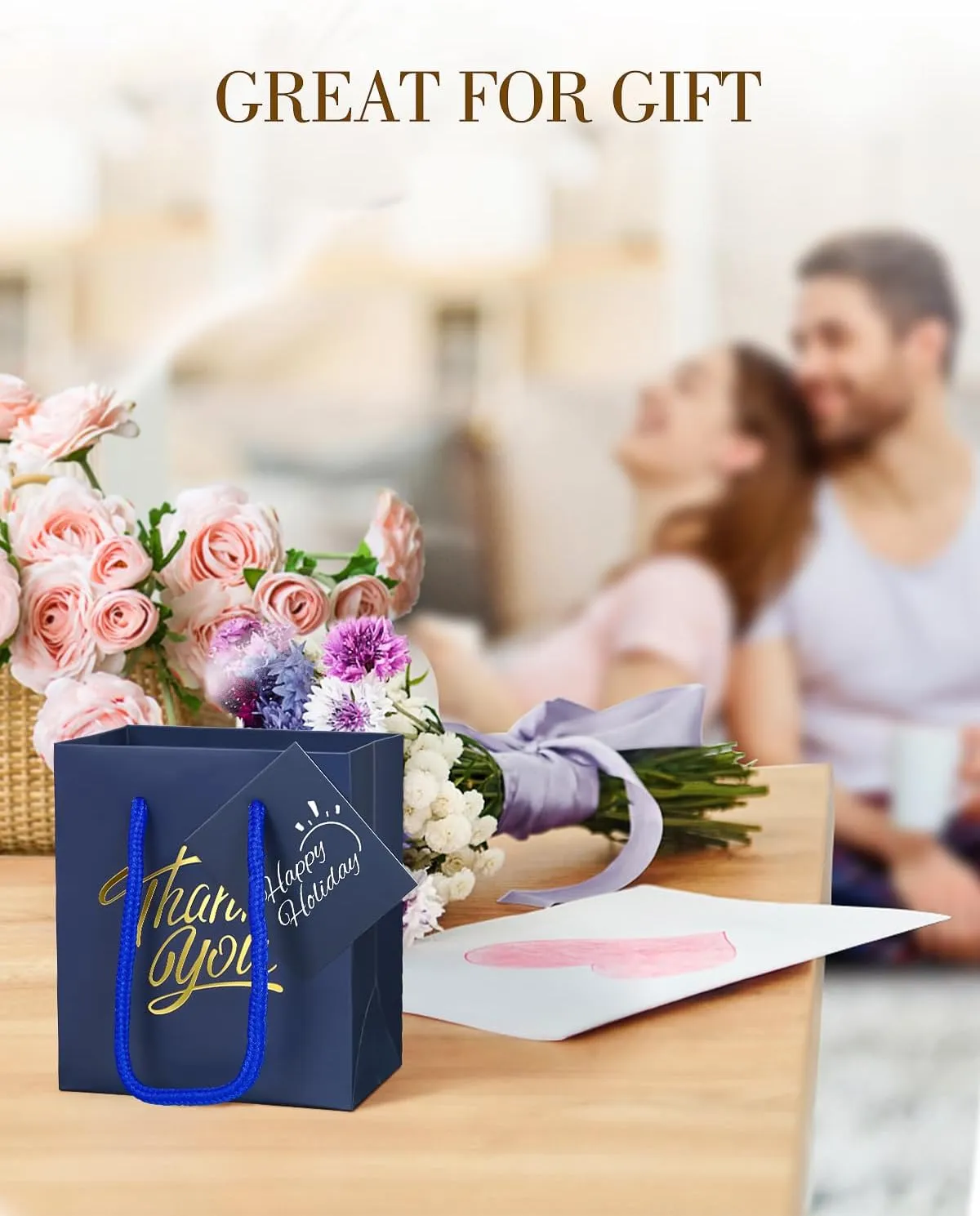 EQOREIIN 50 Pcs Navy Small Gift Bags with Handles 4 x 2.75 x 4.5 Inches Mini Thank You Gift Bags Party Favor Bags Kraft Paper Bags Bulk for Mother's Day Baby Shower Birthday(Navy)