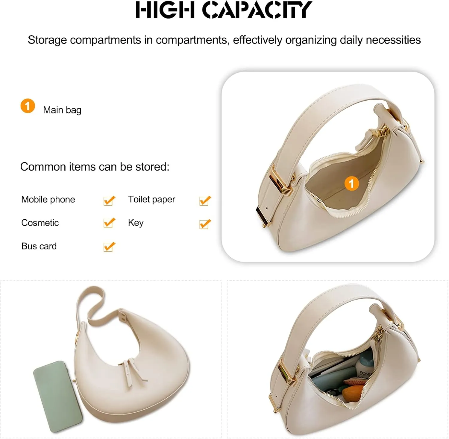 Ergocar 2022 New Women's Tote Handbags, Crescent Bags for Women Fashion Women Underarm Bag Top-Handle Bag, Orange