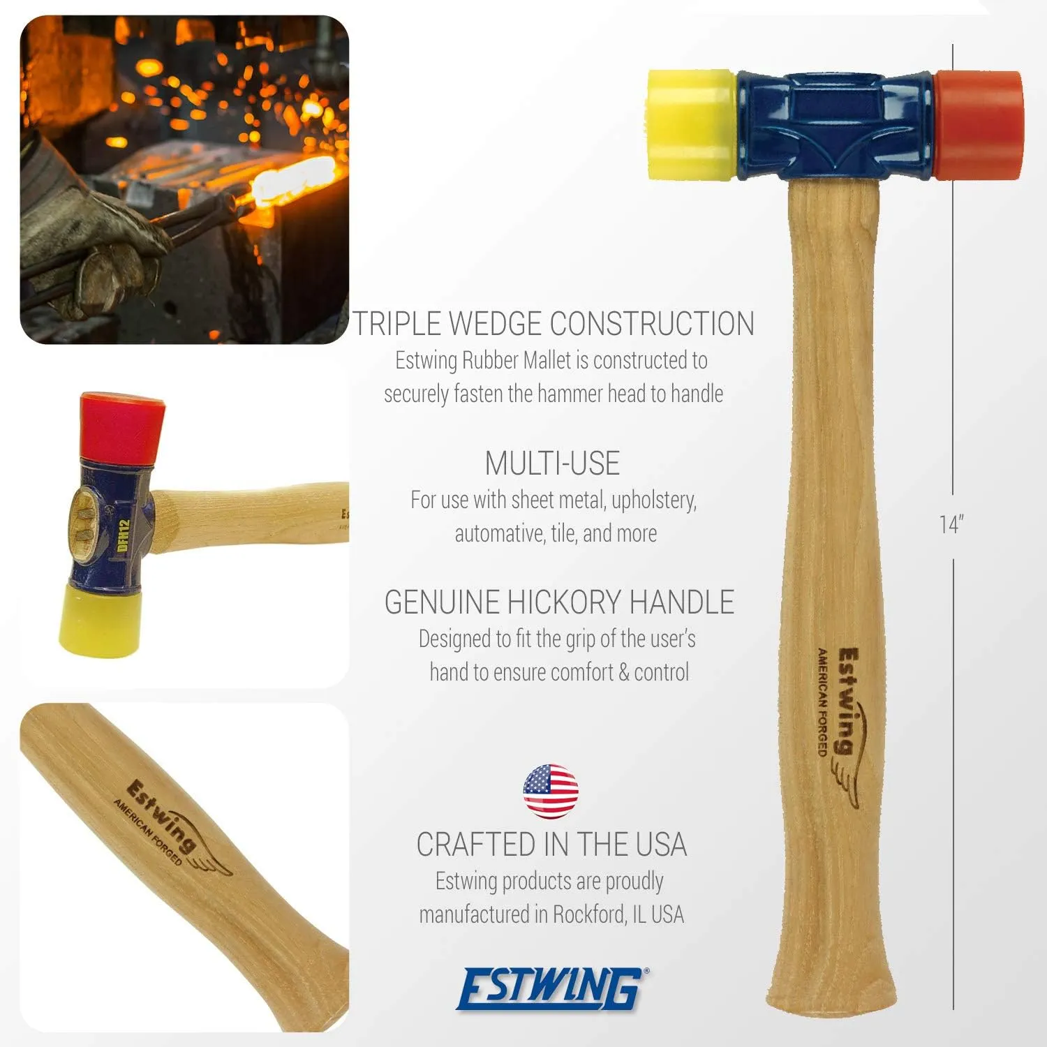 ESTWING Dead Blow Hammer (45 oz) and Estwing Rubber Mallet (12 oz) with Soft/Hard Tips