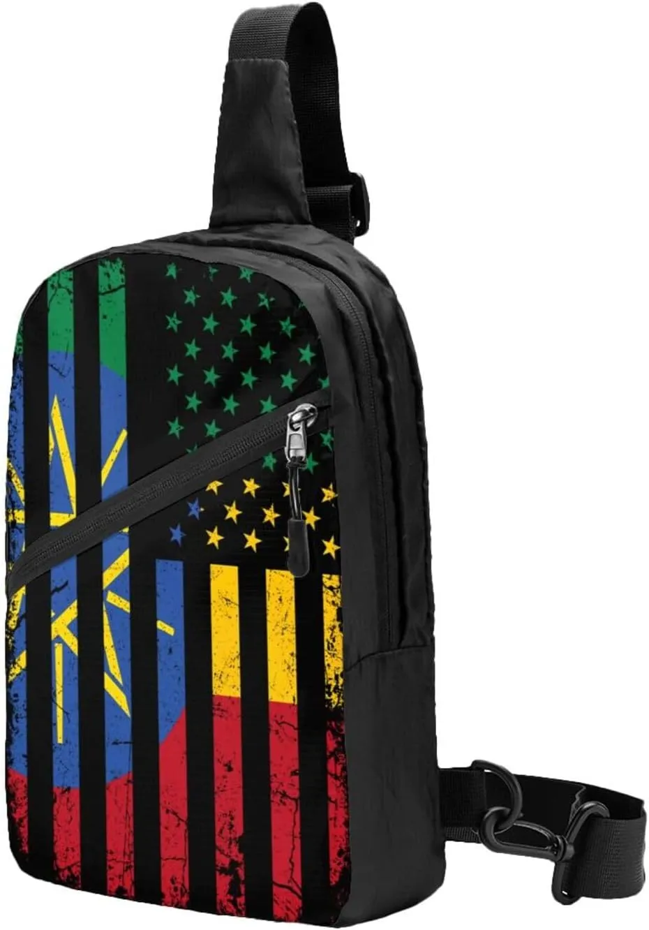Ethiopian American Flag Ethiopian Roots Portable Crossbody Bag Foldable Sling Bags Sports Gym Chest Daypack Reusable Shoulder Backpack Casual Diagonally Rucksack Fanny Packs