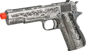 Evike Airsoft - WE-Tech Heavy Weight Filigree Airsoft 1911 Gas Blowback GBB Airsoft Pistol