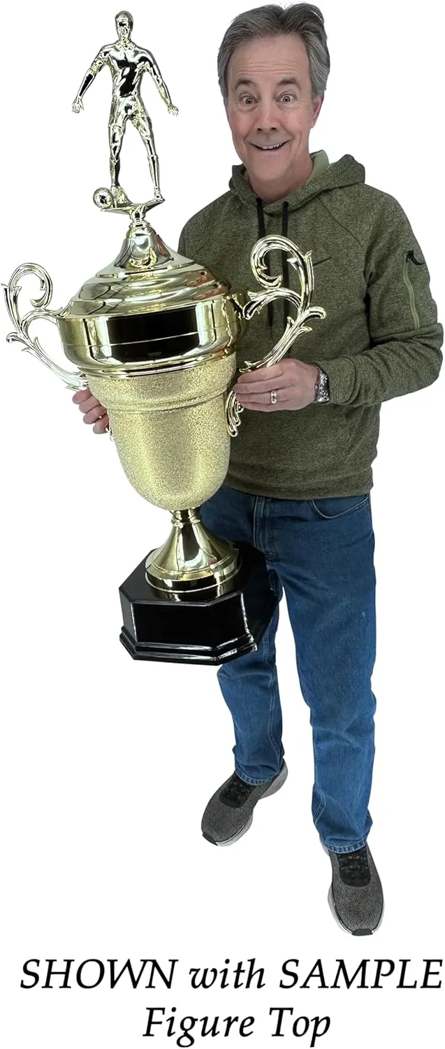 Express Medals Giant 39 Inch Tall 22 Inch Wide Gold Trophy Cup Award with Various Sport and Activity Figure Tops. Includes Attached Plate with up to 5 Lines of Your Custom Engraved Text.