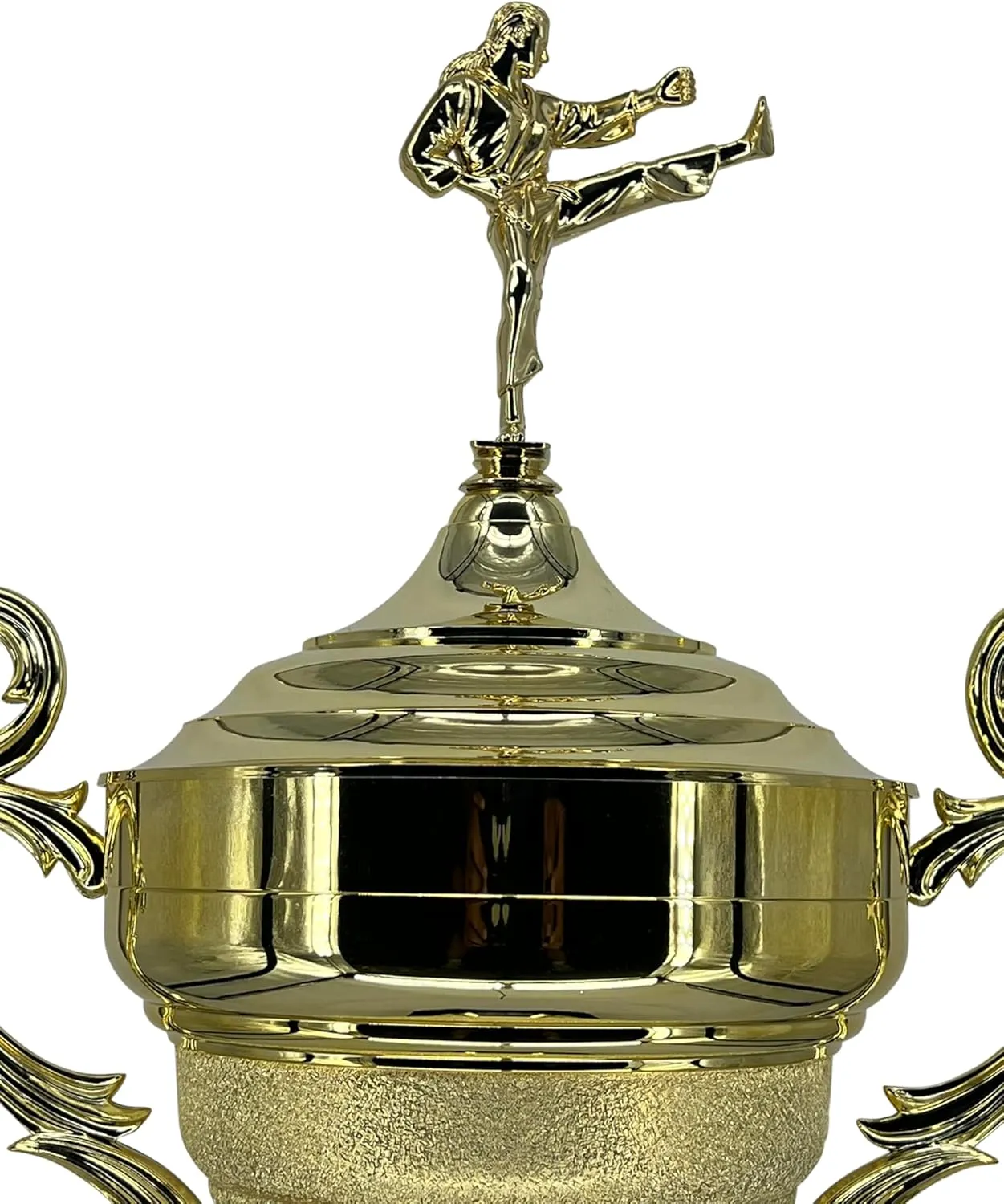Express Medals Giant 39 Inch Tall 22 Inch Wide Gold Trophy Cup Award with Various Sport and Activity Figure Tops. Includes Attached Plate with up to 5 Lines of Your Custom Engraved Text.