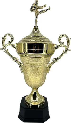 Express Medals Giant 39 Inch Tall 22 Inch Wide Gold Trophy Cup Award with Various Sport and Activity Figure Tops. Includes Attached Plate with up to 5 Lines of Your Custom Engraved Text.