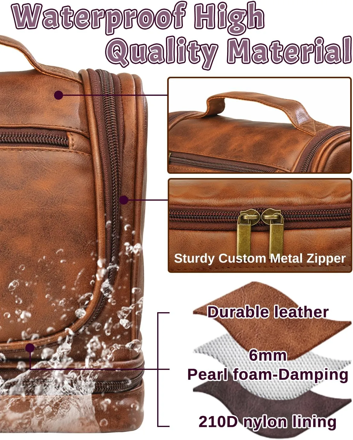 Extra Large Personalized toiletry Bag for Men, Father's Day Gifts, Custom Engraved Leather Toiletry Organizer, Waterproof Dopp Kit & Gifts for Men, Dad, Husband, Groomsmen