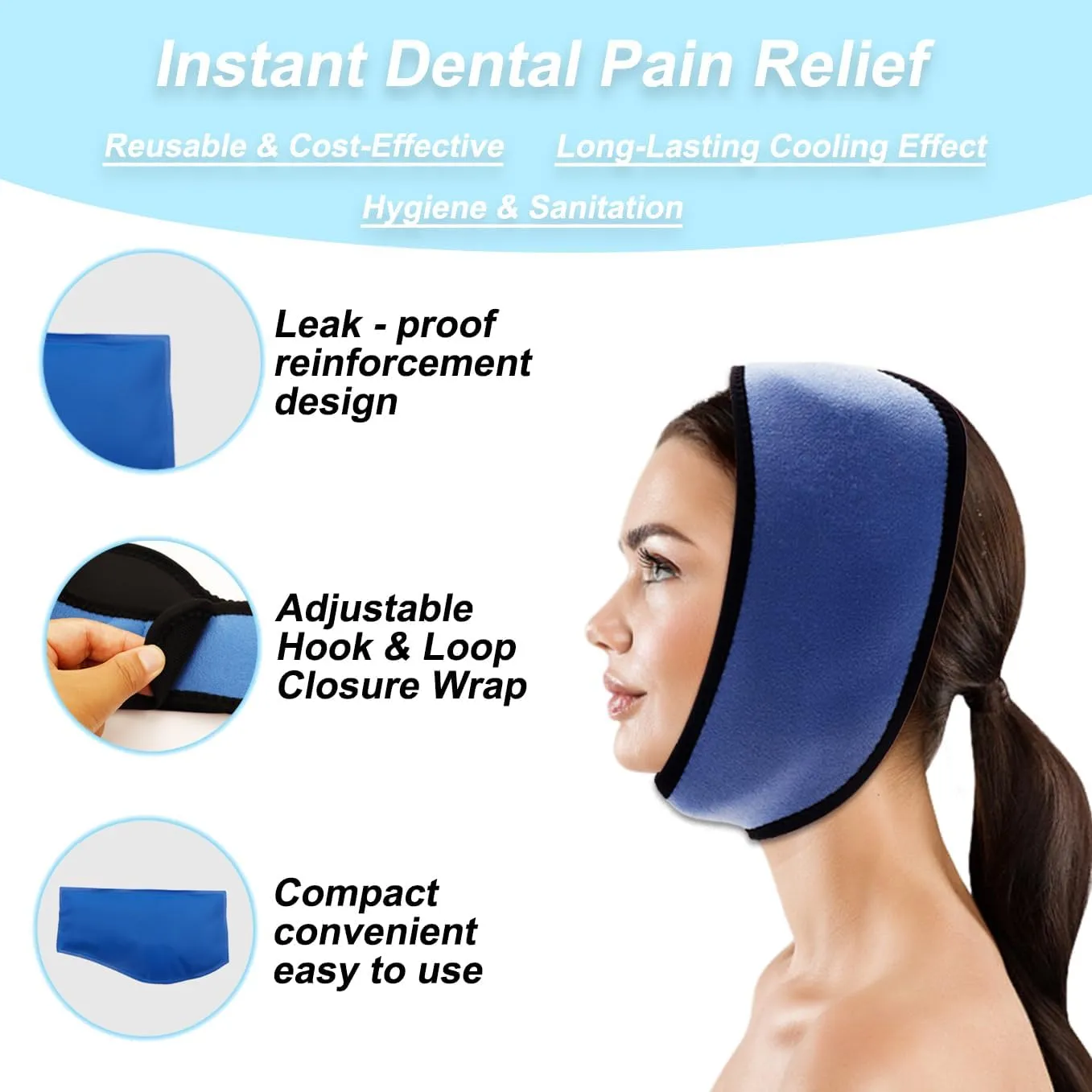 Face ice Pack for Jaw, Toothache Ice Pack Cold Compress for Head and Chin, Reusable Hot or Cold Gel Packs Pain Relief for TMJ, Oral and Facial Surgery, Dental Implants (1 Wrap 4 Ice Pack)