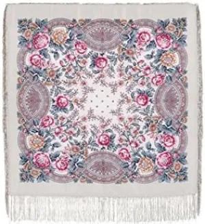 Fairy Godmather Pavlovo Posad Shawl With The Silk Fringe, Dimensions: 35x35'', Material: 100% wool