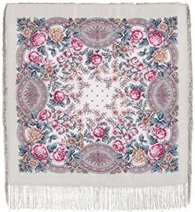 Fairy Godmather Pavlovo Posad Shawl With The Silk Fringe, Dimensions: 35x35'', Material: 100% wool