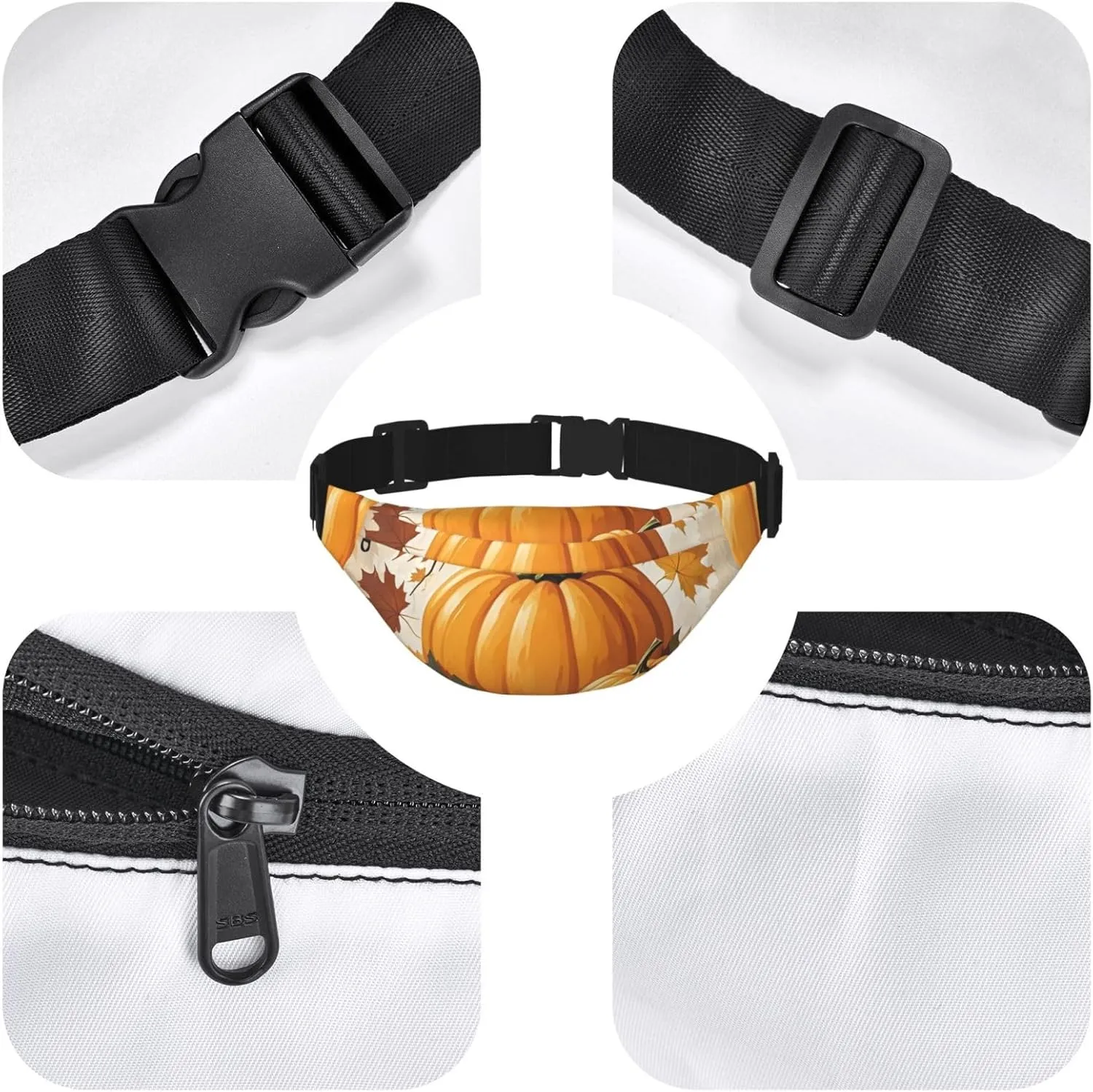 Fanny Pack Belt Bag for Women Men Waterproof Waist Pack Chickens and Farm Waist Bag with Adjustable Strap, Autumn Pumpkin Maple Leaves, One Size