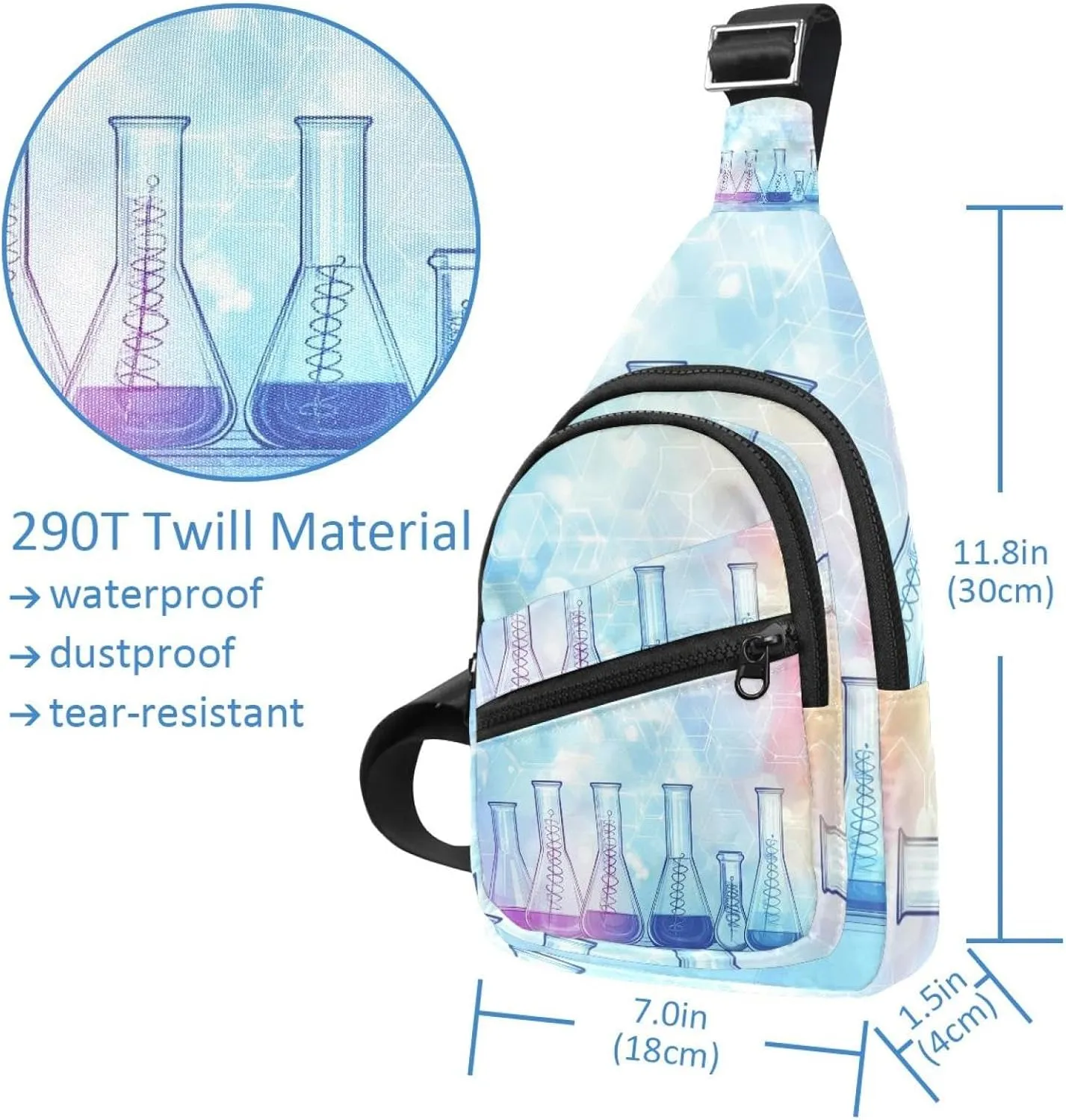 Fanny Pack Cross Body Bag for Outdoors Hiking Traveling, Science laboratory school chemistry (2)