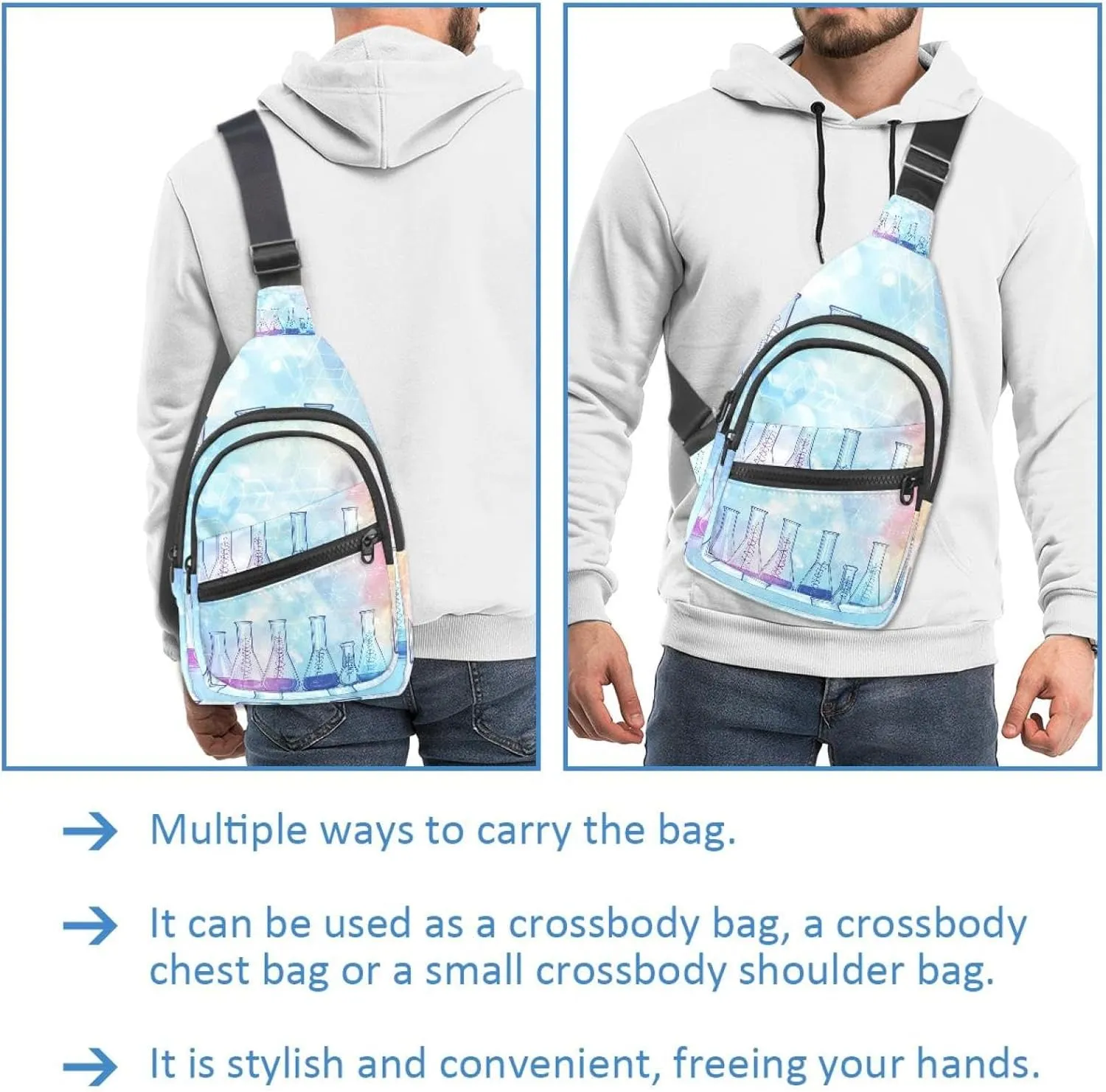 Fanny Pack Cross Body Bag for Outdoors Hiking Traveling, Science laboratory school chemistry (2)