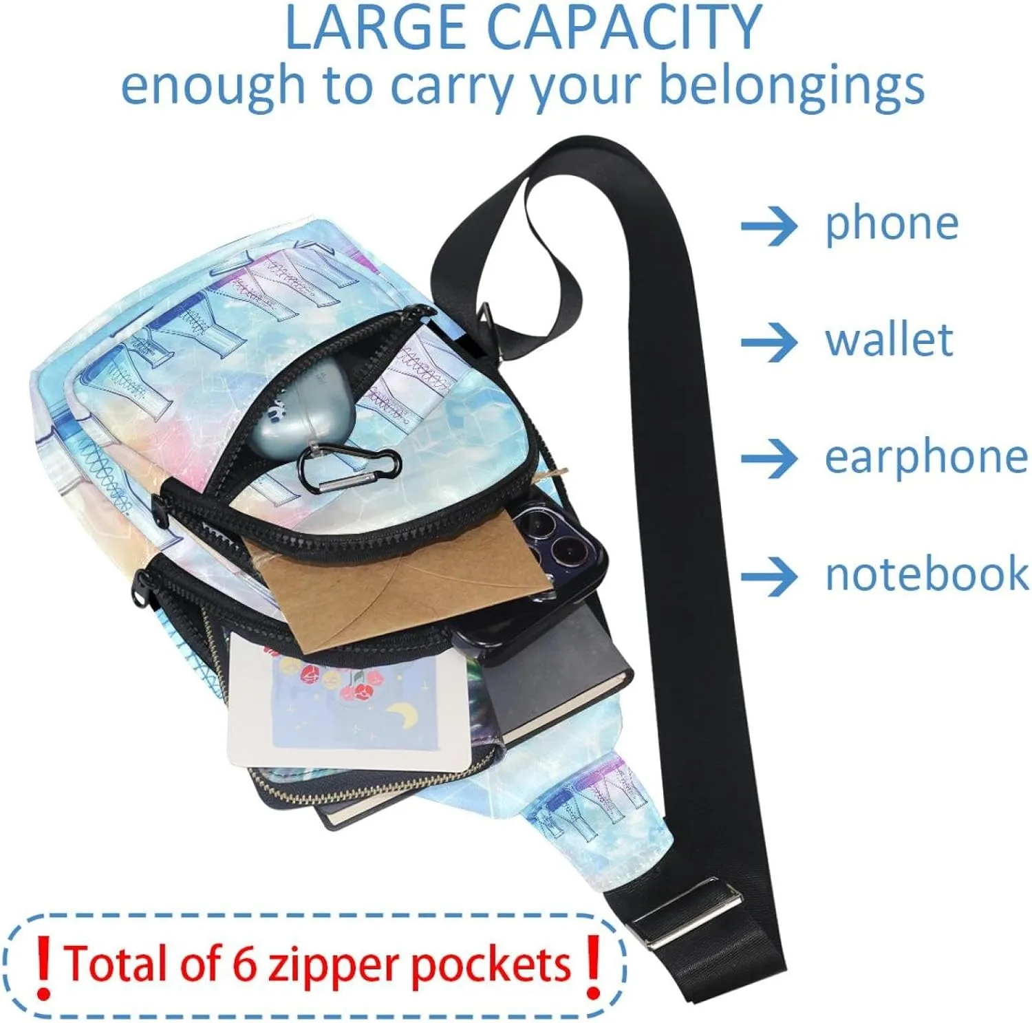 Fanny Pack Cross Body Bag for Outdoors Hiking Traveling, Science laboratory school chemistry (2)
