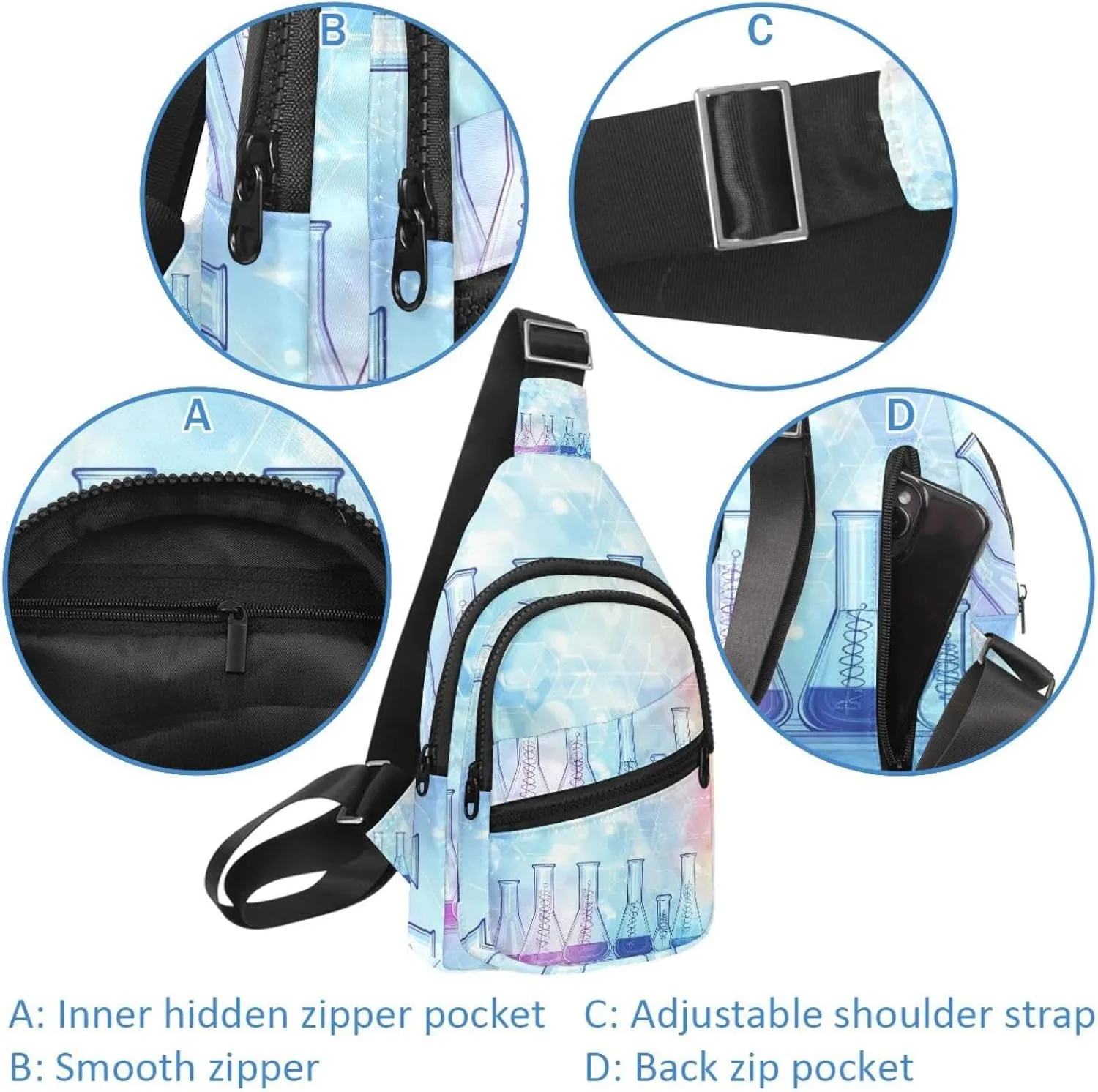 Fanny Pack Cross Body Bag for Outdoors Hiking Traveling, Science laboratory school chemistry (2)