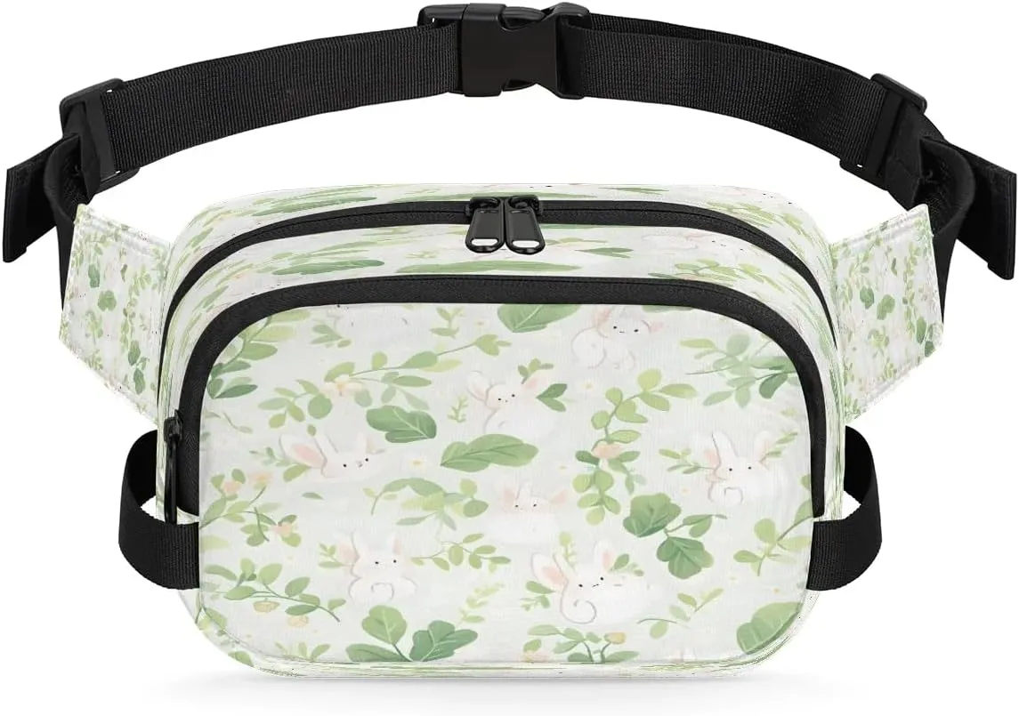 Fanny Pack Crossbody for Women Men Bunny Rabbit Leaves Fanny Pack Cross Body Bag for Shopping Traveling Running Hiking Cycling