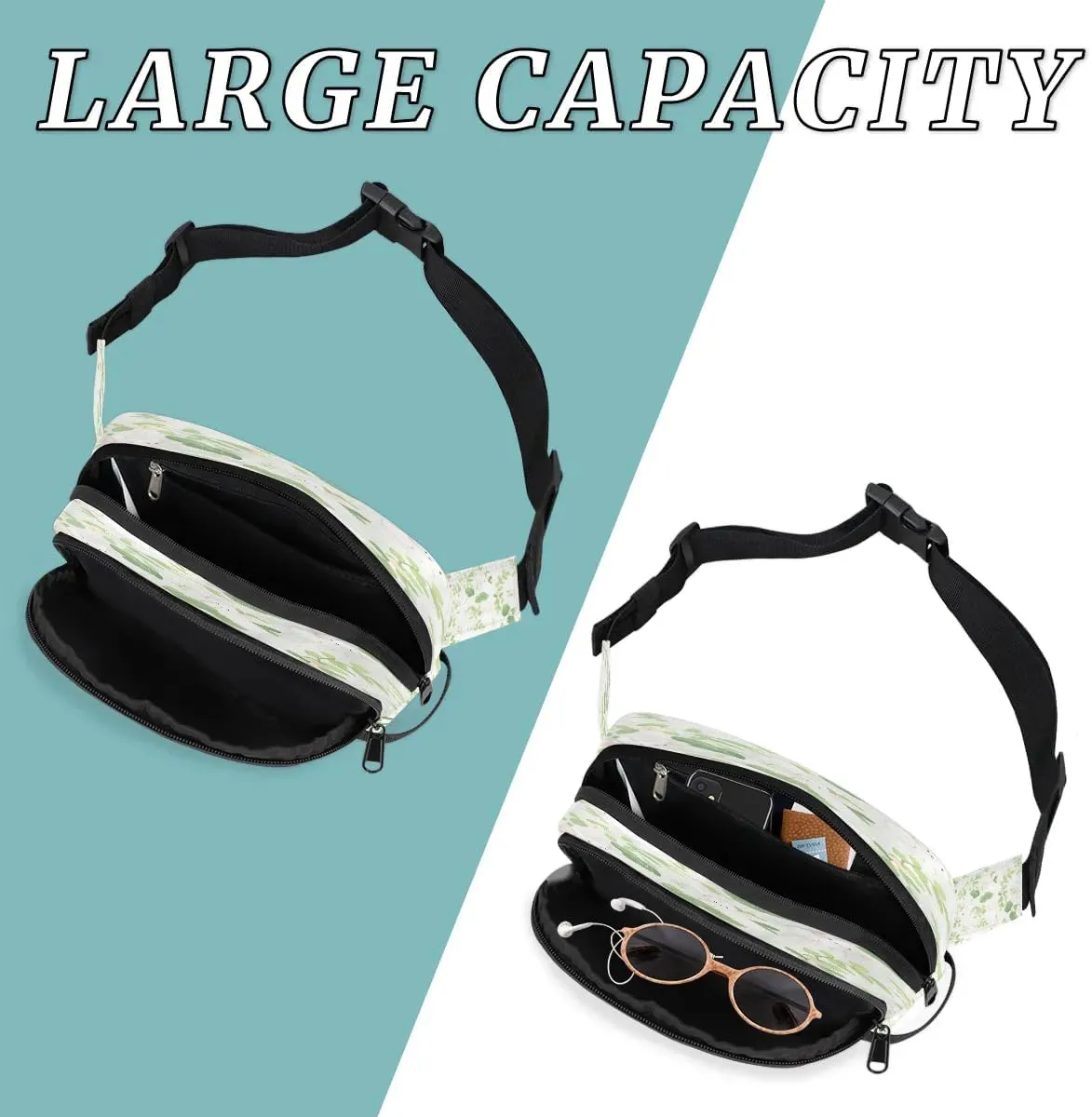 Fanny Pack Crossbody for Women Men Bunny Rabbit Leaves Fanny Pack Cross Body Bag for Shopping Traveling Running Hiking Cycling