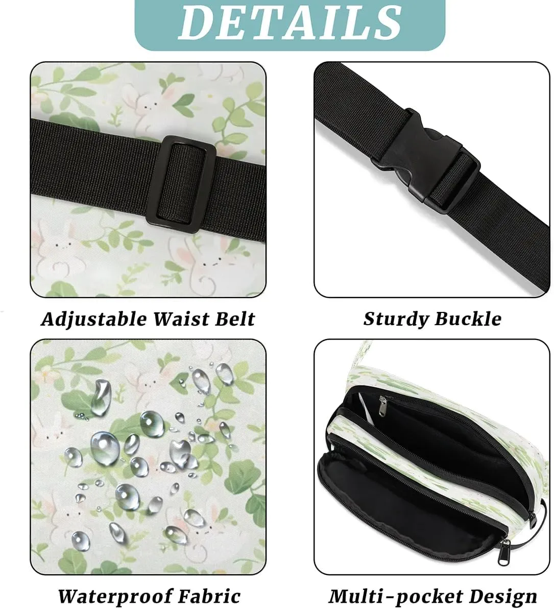 Fanny Pack Crossbody for Women Men Bunny Rabbit Leaves Fanny Pack Cross Body Bag for Shopping Traveling Running Hiking Cycling