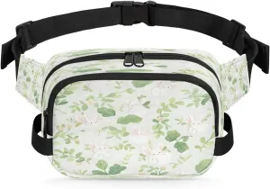 Fanny Pack Crossbody for Women Men Bunny Rabbit Leaves Fanny Pack Cross Body Bag for Shopping Traveling Running Hiking Cycling