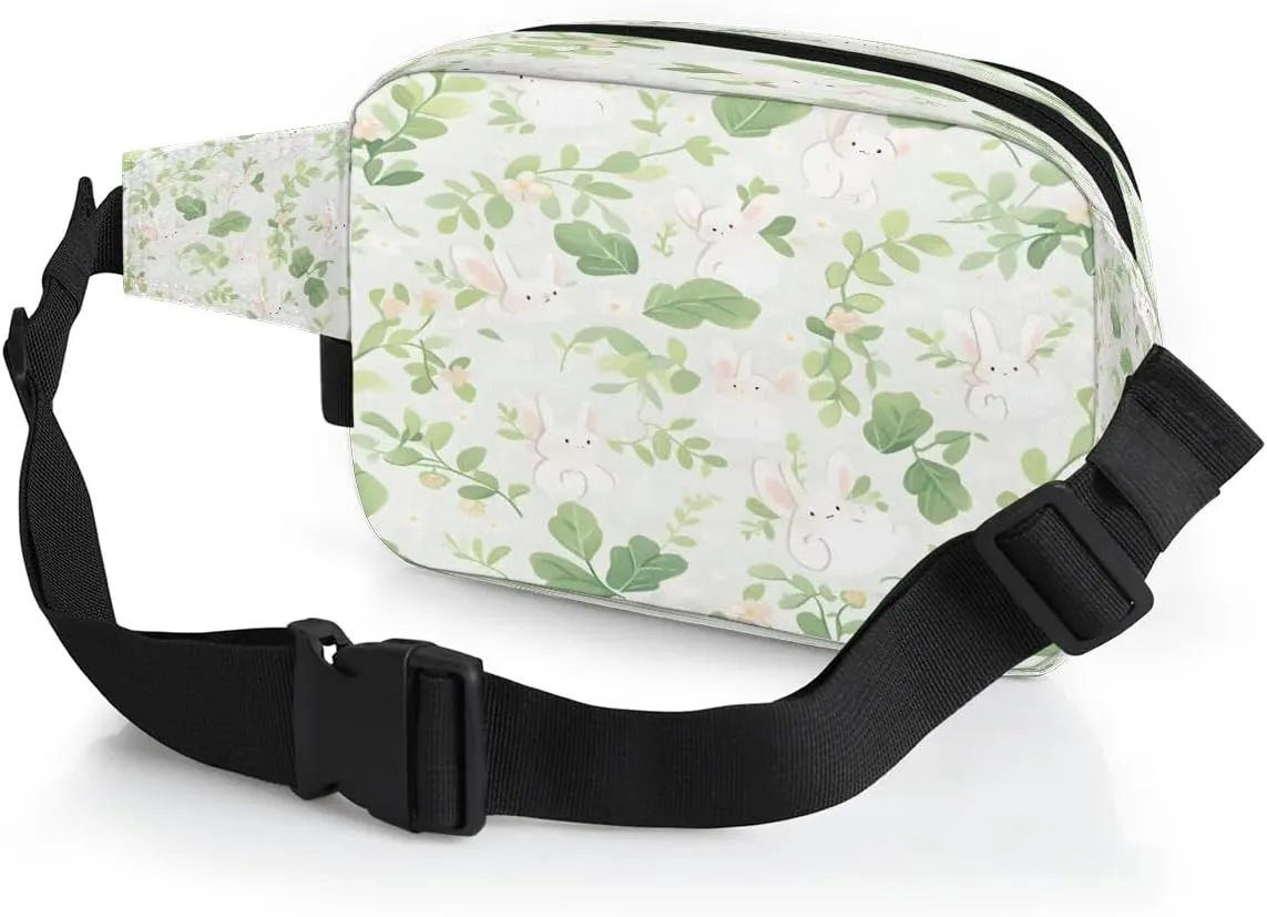Fanny Pack Crossbody for Women Men Bunny Rabbit Leaves Fanny Pack Cross Body Bag for Shopping Traveling Running Hiking Cycling