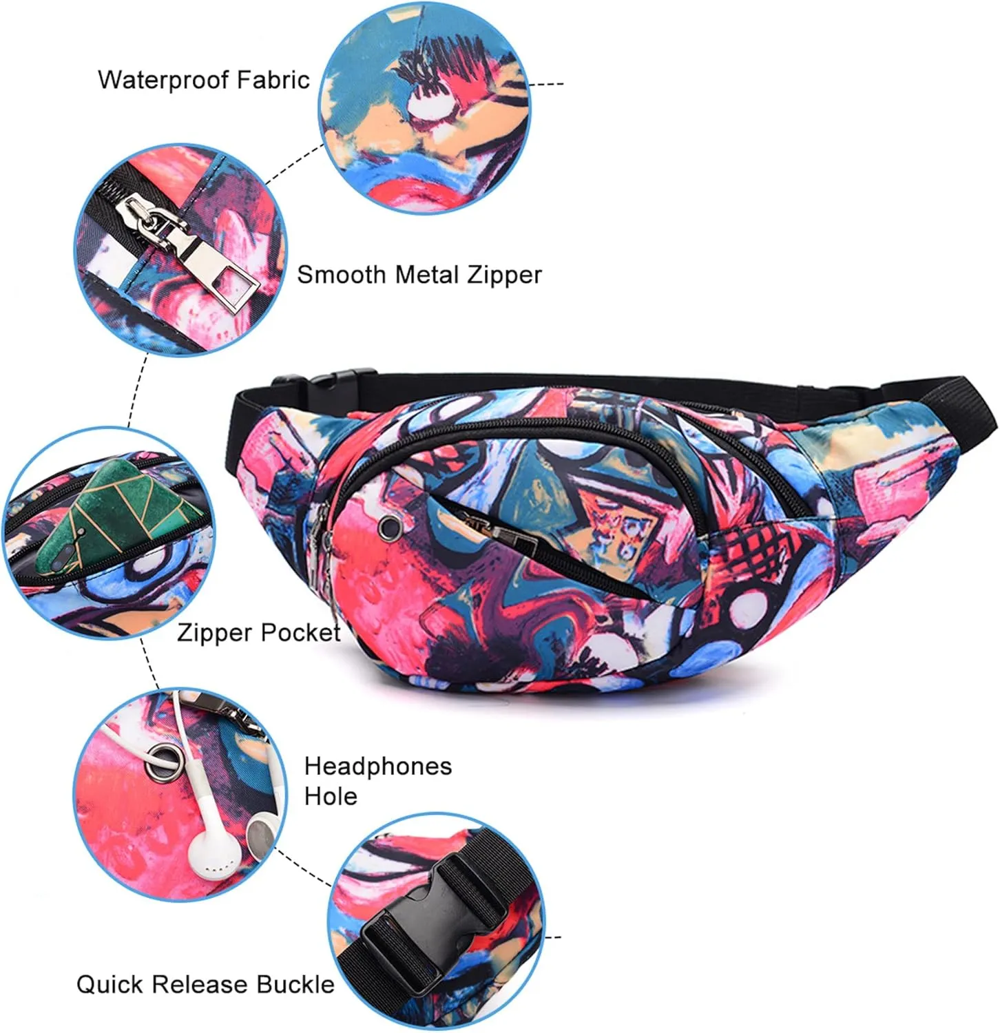 Fanny Pack Fashion Waist Chest Bag Adjustable Belt Chest Shoulder Pack Casual Bag Bum Bags Hip Pouch for Running Hiking Fitness Cycling Beach Travel Concert Festival (2 pack multicolor   black)