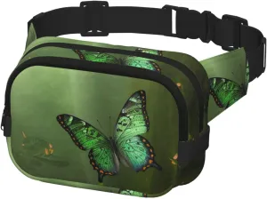 Fanny Pack for Men Women Crossbody Waist Bag Green Forest Butterfly Belt Bag with Adjustable Strap Hip Bum Bag