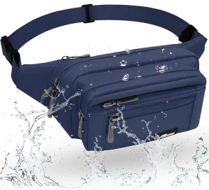 Fanny Pack for Men Women Waterproof Waist Pack Lightweight Belt Bag with 5-Zipper Pockets Crossbody Bag with Adjustable Strap for Sports Traveling Running Hiking (Deep Blue)