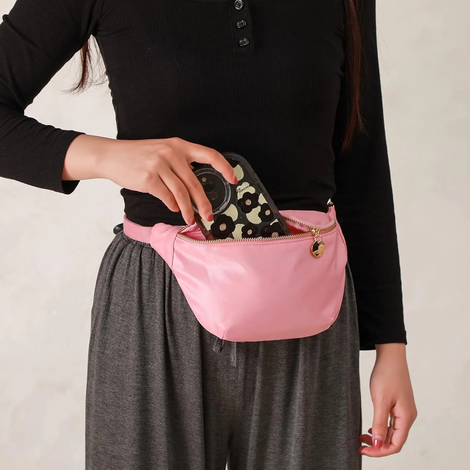 Fanny Pack for Women Crossbody Belt Bag with Adjustable Strap, Fashion Waist Pack Bag Bum bag for Traveling Hiking Cycling Running Casual(Pure Pink)