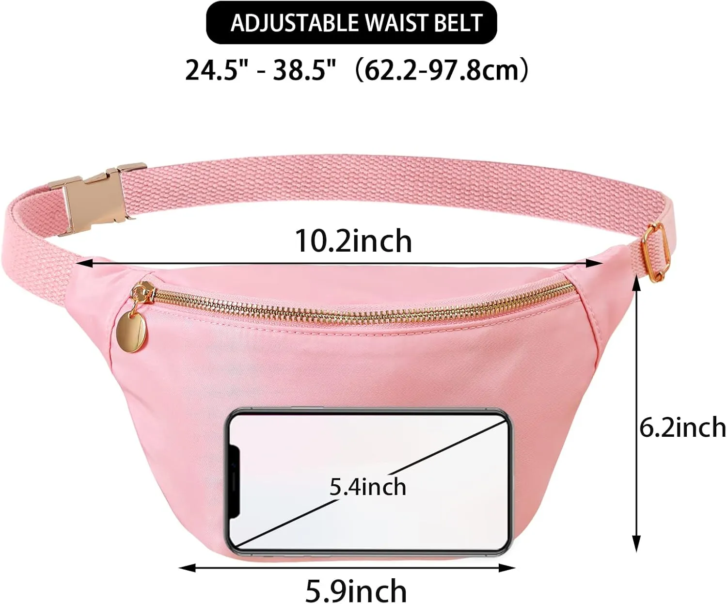 Fanny Pack for Women Crossbody Belt Bag with Adjustable Strap, Fashion Waist Pack Bag Bum bag for Traveling Hiking Cycling Running Casual(Pure Pink)