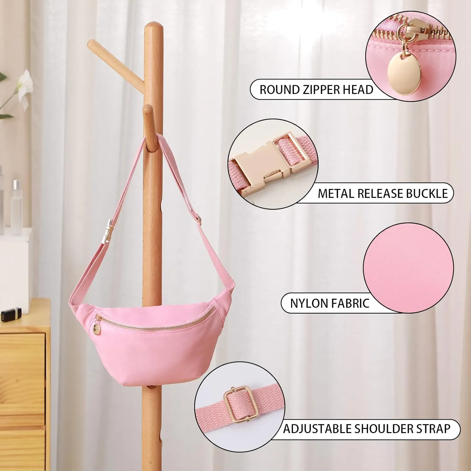 Fanny Pack for Women Crossbody Belt Bag with Adjustable Strap, Fashion Waist Pack Bag Bum bag for Traveling Hiking Cycling Running Casual(Pure Pink)