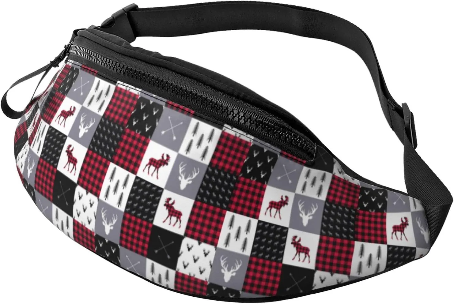 Fanny Pack for Women Men, Stylish Crossbody Bag with Adjustable Shoulder Strap - Buffalo plaid Elk arrows deer moose Belt Bag Waist Bag for Outdoors Travel Sports Running