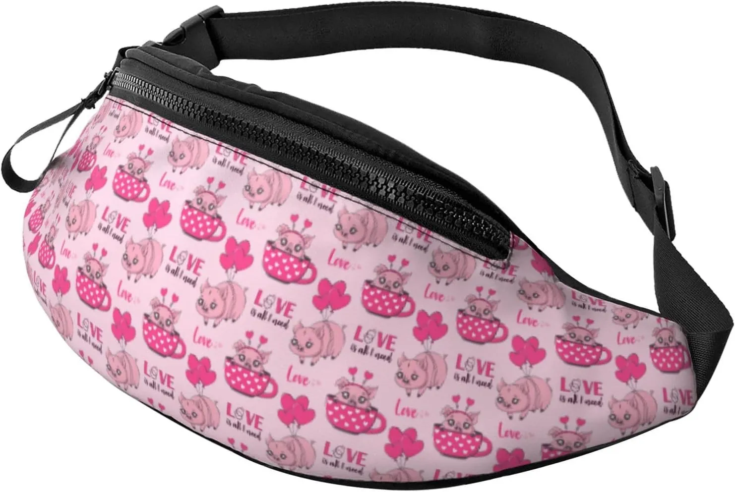 Fanny Pack for Women Men, Stylish Crossbody Bag with Adjustable Shoulder Strap - Cute Pig With Tea Cup Balloon Belt Bag Waist Bag for Outdoors Travel Sports Running