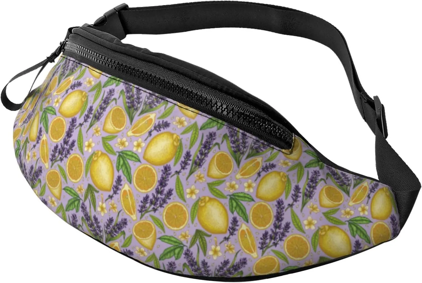 Fanny Pack for Women Men, Stylish Crossbody Bag with Adjustable Shoulder Strap - Lavender Flowers Lemon Slices Belt Bag Waist Bag for Outdoors Travel Sports Running