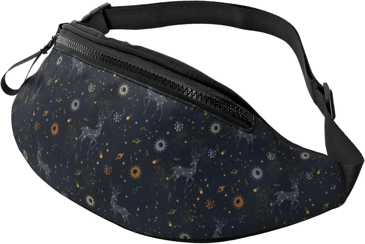 Fanny Pack for Women Men, Stylish Crossbody Bag with Adjustable Shoulder Strap - Milky Way Sun Constellation Deer Belt Bag Waist Bag for Outdoors Travel Sports Running
