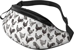Fanny Pack for Women Men, Stylish Crossbody Bag with Adjustable Shoulder Strap - Sketch Chicken Black White Belt Bag Waist Bag for Outdoors Travel Sports Running