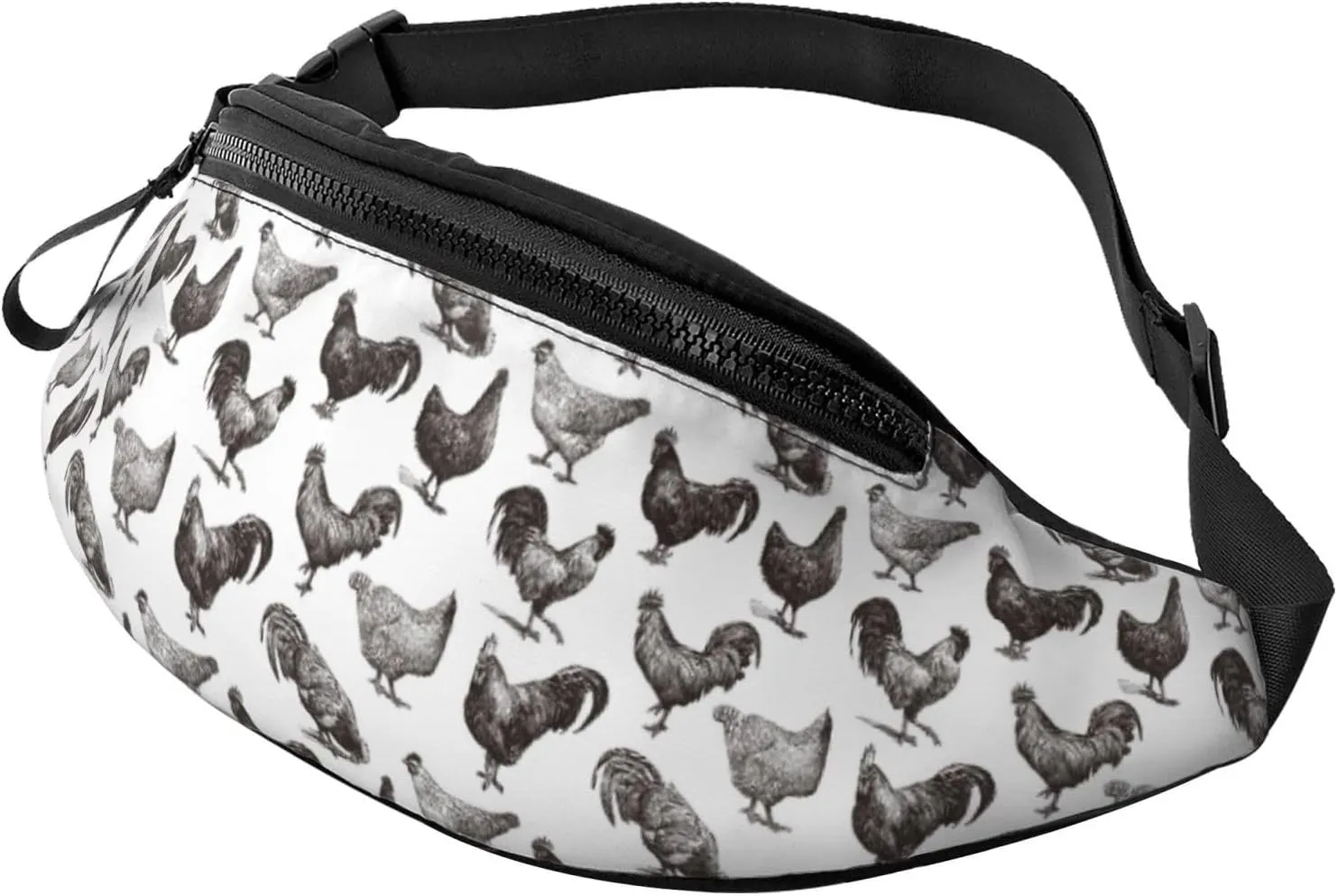 Fanny Pack for Women Men, Stylish Crossbody Bag with Adjustable Shoulder Strap - Sketch Chicken Black White Belt Bag Waist Bag for Outdoors Travel Sports Running
