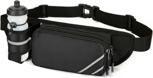 Fanny Pack with Water Bottle Holder for Men Women – Large Hiking Fanny Pack with Adjustable Strap Belt for Cycling Hiking Dog Walking Outdoor, Water Resistant Pack Black(Bottle Not Included)