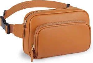 Fanny Packs for Women, Leather Fanny Pack Belt Bag for Women Men with Multi-Pockets Adjustable Belts 4 Card Slots, Brown Fanny Pack Cross Body Fashion Waist Packs for Running Shopping Everyday Travel