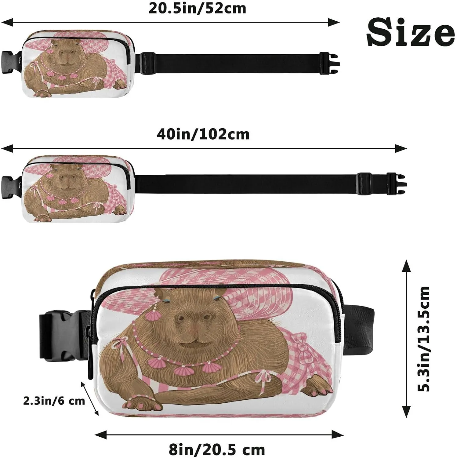 Fanny Packs for Women Men Capybara Wearing Pink Dress Belt Bag Waterproof Fashion Waist Pack with Adjustable Strap Waist Bag Hip Bumbags for Running Workout Travel Hiking Cycling