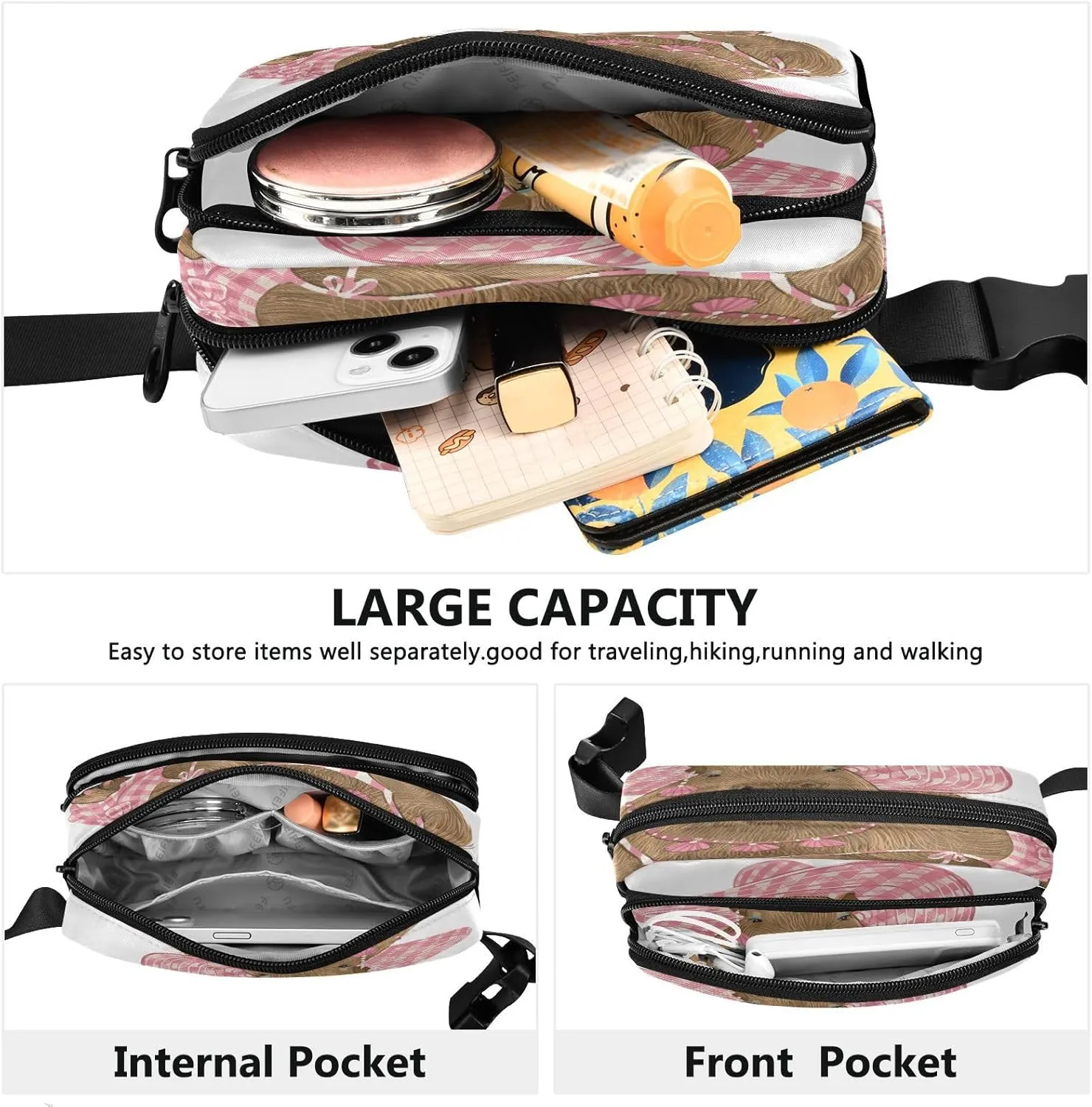 Fanny Packs for Women Men Capybara Wearing Pink Dress Belt Bag Waterproof Fashion Waist Pack with Adjustable Strap Waist Bag Hip Bumbags for Running Workout Travel Hiking Cycling