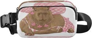 Fanny Packs for Women Men Capybara Wearing Pink Dress Belt Bag Waterproof Fashion Waist Pack with Adjustable Strap Waist Bag Hip Bumbags for Running Workout Travel Hiking Cycling