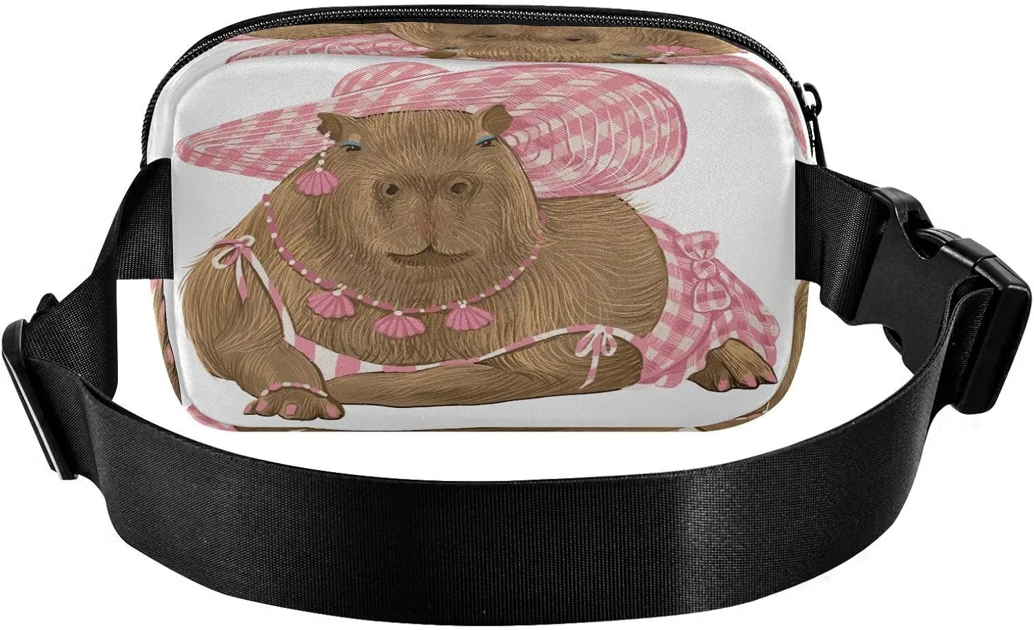 Fanny Packs for Women Men Capybara Wearing Pink Dress Belt Bag Waterproof Fashion Waist Pack with Adjustable Strap Waist Bag Hip Bumbags for Running Workout Travel Hiking Cycling