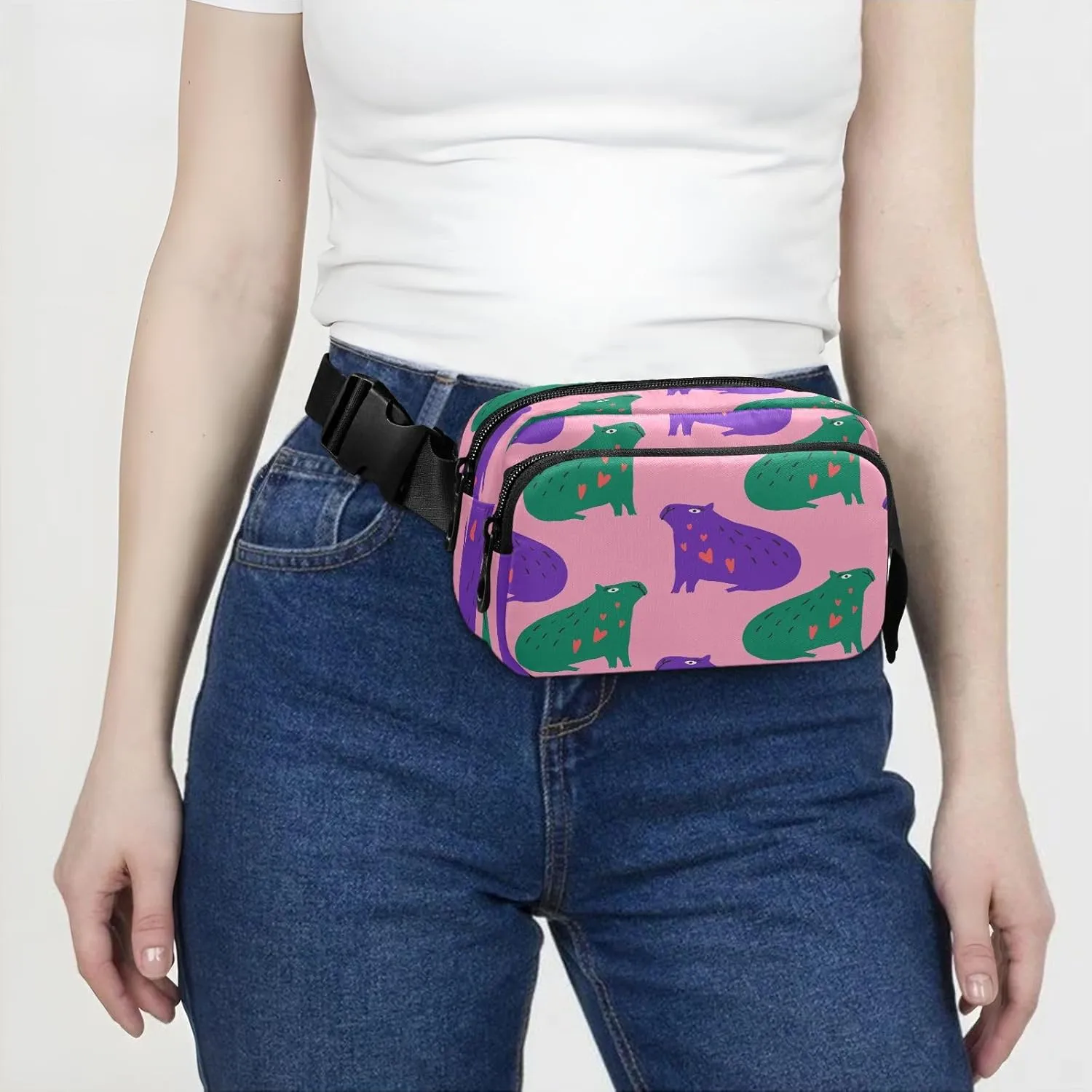 Fanny Packs for Women Men Capybaras Animals Belt Bag Waterproof Fashion Waist Pack with Adjustable Strap Boho Doodle Waist Bag Hip Bumbags for Running Workout Travel Hiking Cycling