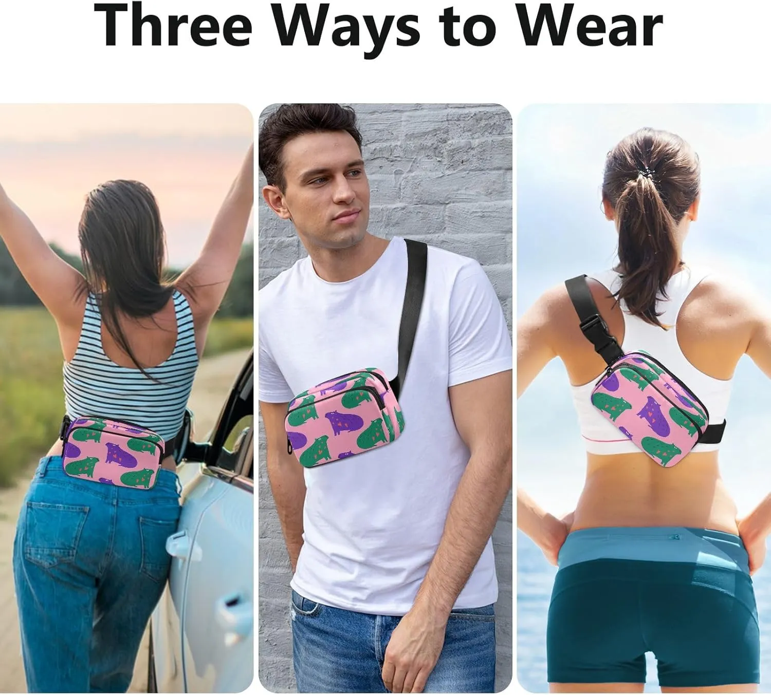 Fanny Packs for Women Men Capybaras Animals Belt Bag Waterproof Fashion Waist Pack with Adjustable Strap Boho Doodle Waist Bag Hip Bumbags for Running Workout Travel Hiking Cycling